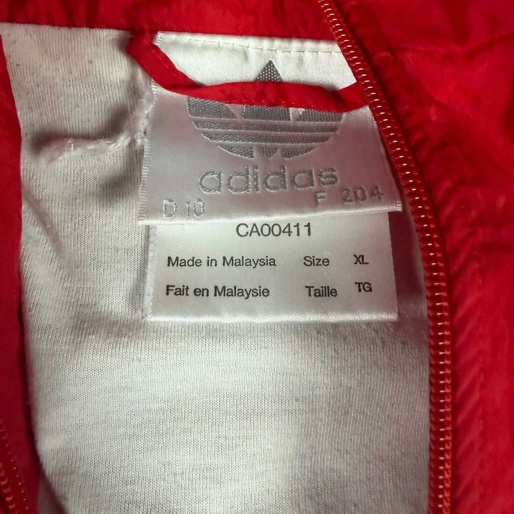 Vintage Adidas Windbreaker Jacket Mens XL Red White 3 Stripe Full Zip‎ Track